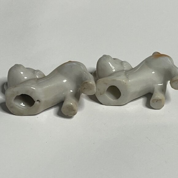 TWO Miniature Vintage White/Brown Puppies Porcelain Figurines 1.6" - Picture 9 of 11